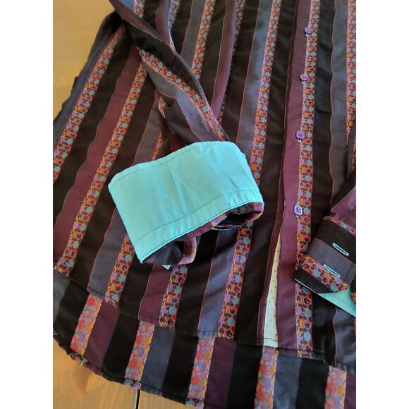 Luchiano Visconti Shirt Men's L Striped Long Sleeve Flip Cuff Multicolor Cotton - Picture 4 of 14